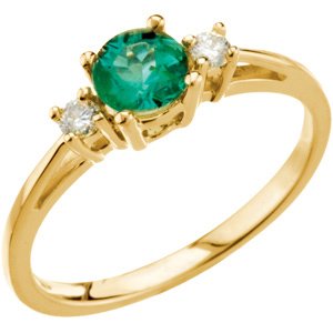 14K Yellow Gold 5.2 mm Natural Emerald & 1/8 CTW Natural Diamond Ring