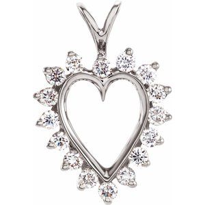 14K White Gold 1/2 CTW Natural Diamond Heart Pendant