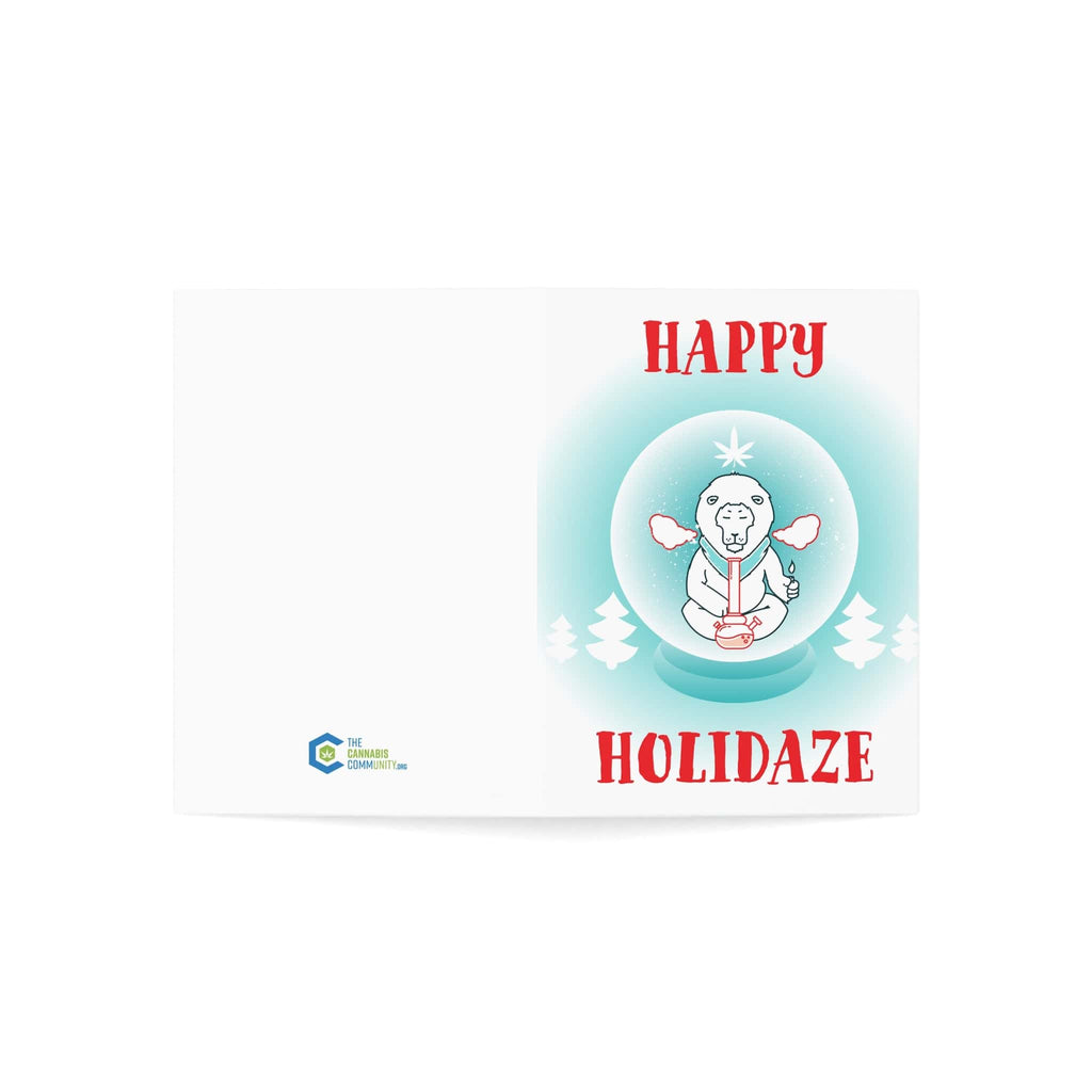 Happy Holidaze Zen Lion Smoking Bong Merry Christmas Greeting Cards (1, 10, 30, and 50pcs)