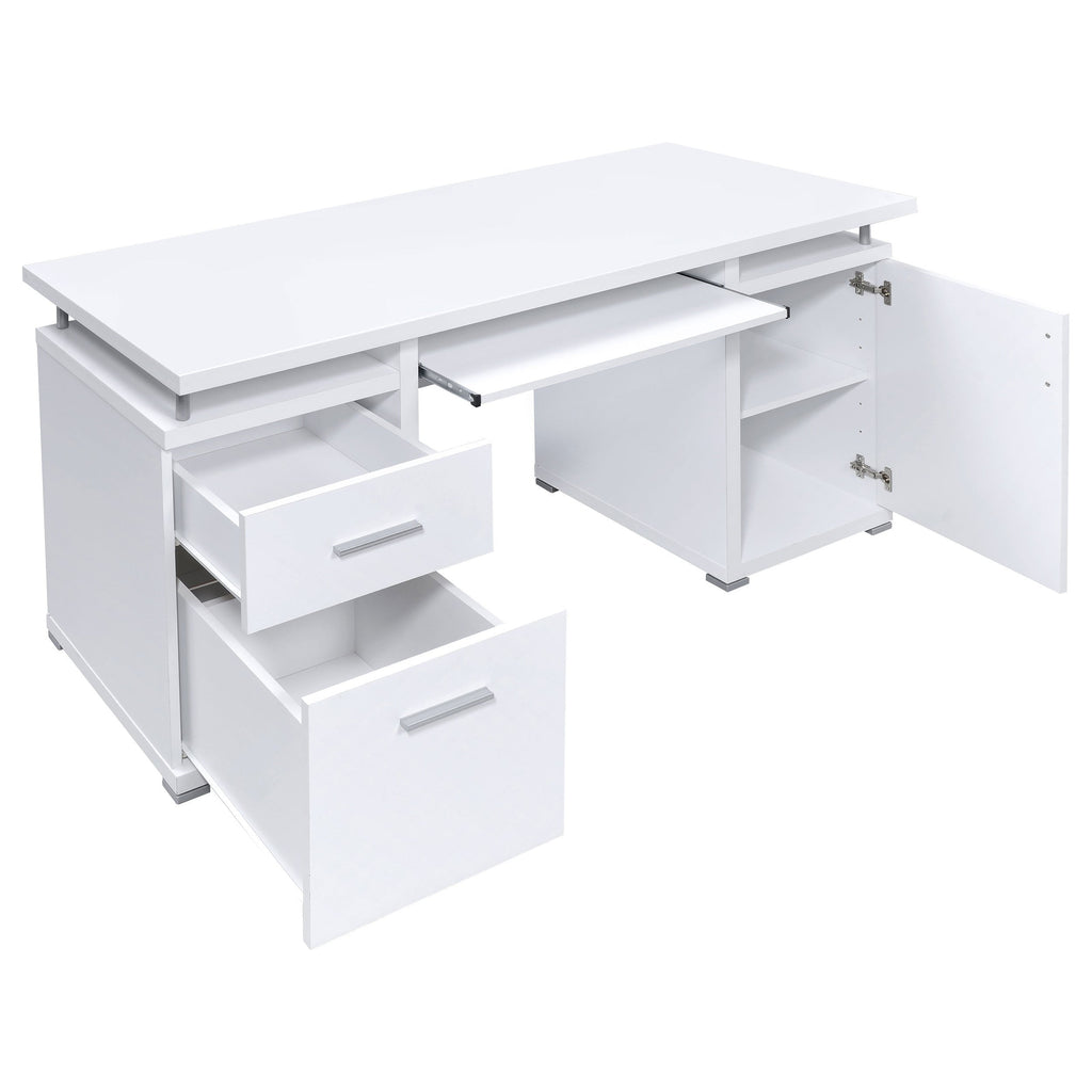 Rochelle White Computer Desk with 2 Drawers and Cabinet