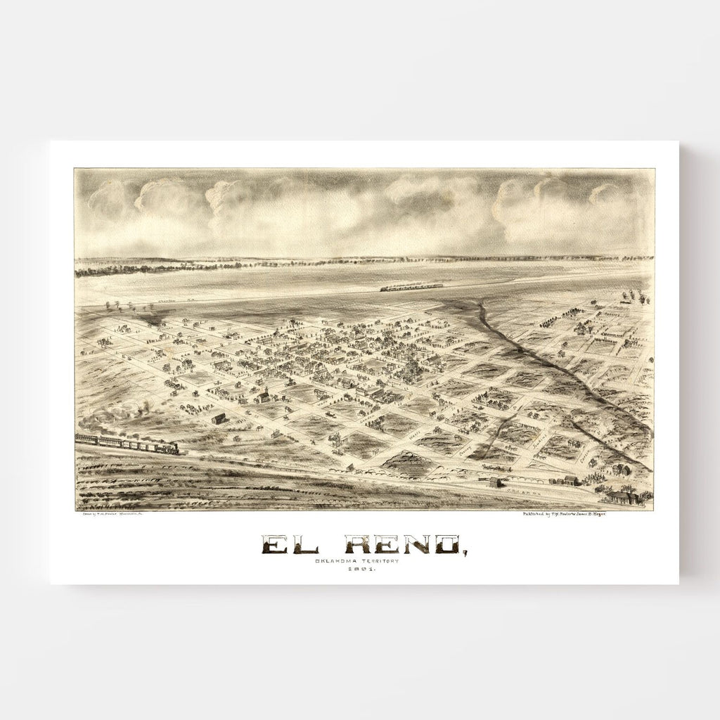 Vintage Map of El Reno, Oklahoma 1891