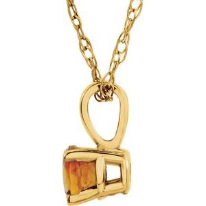 14K Yellow Gold 3 mm Imitation Citrine Youth Solitaire 14" Necklace