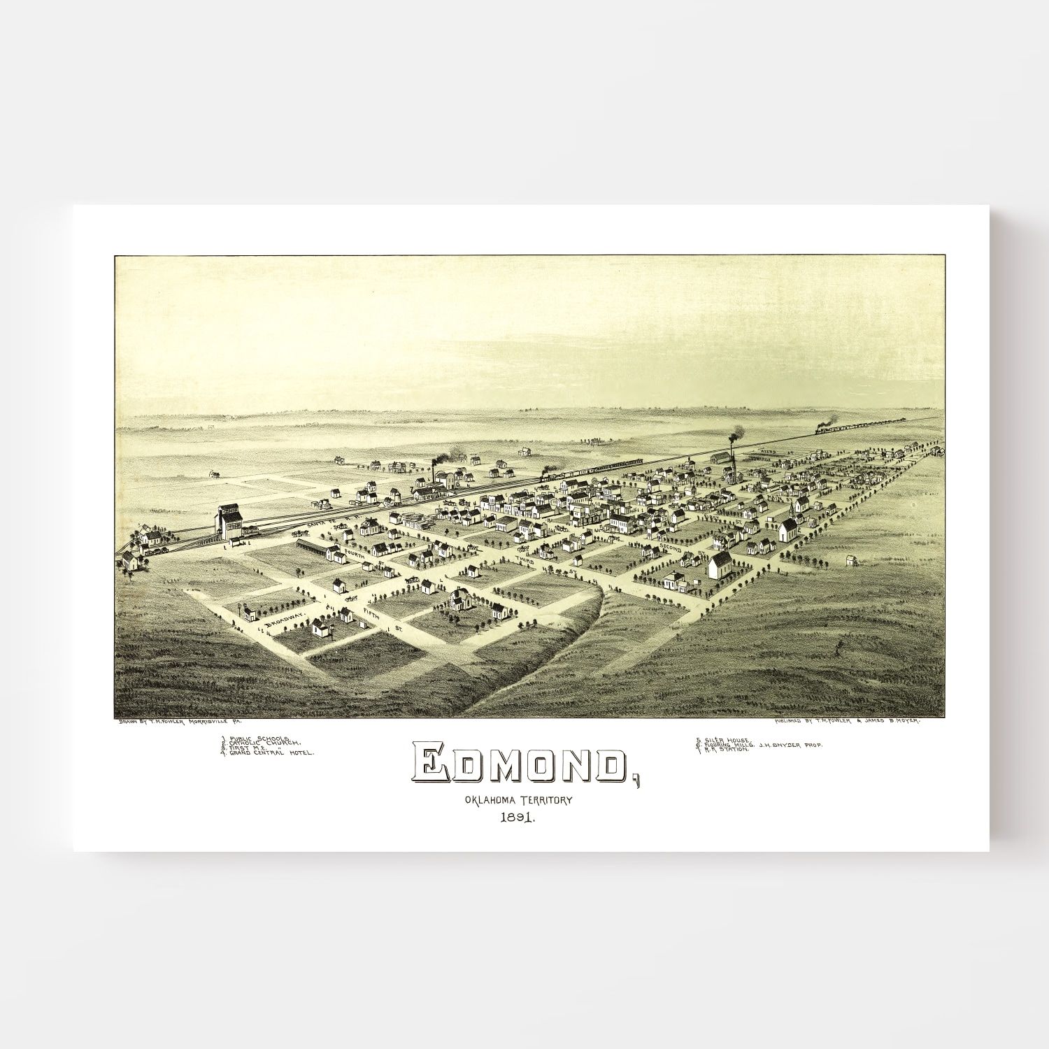 Vintage Map of Edmond, Oklahoma 1891