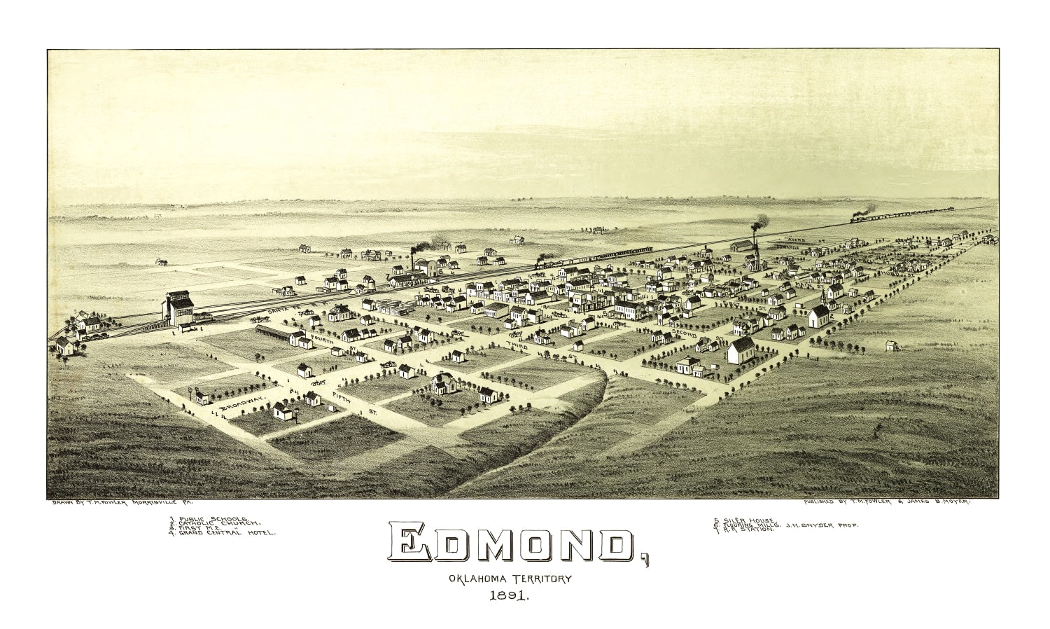 Vintage Map of Edmond, Oklahoma 1891
