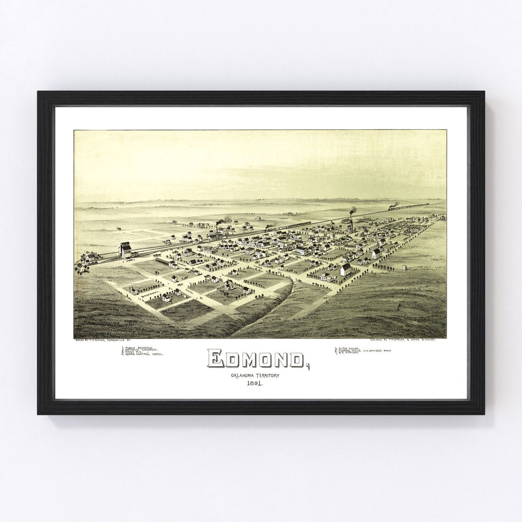 Vintage Map of Edmond, Oklahoma 1891