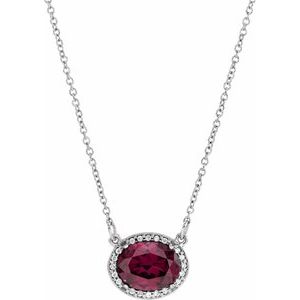 14K White Gold Natural Rhodolite Garnet & .04 CTW Natural Diamond 16 1/2" Necklace