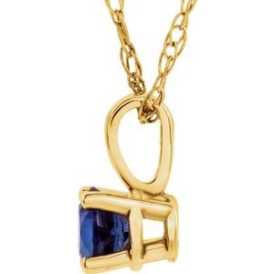 14K Yellow Gold 3 mm Imitation Blue Sapphire Youth Solitaire 14" Necklace