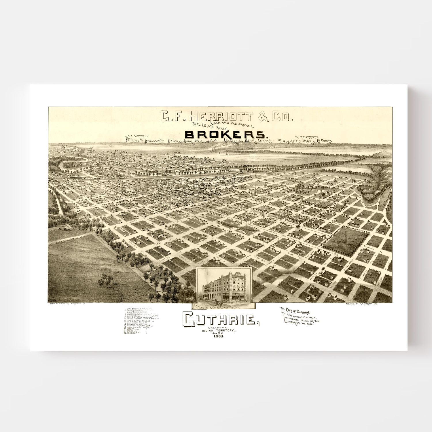 Vintage Map of Guthrie, Oklahoma 1890