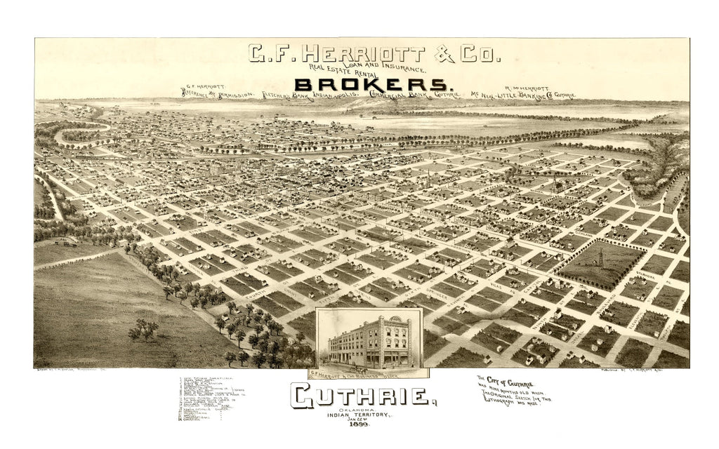 Vintage Map of Guthrie, Oklahoma 1890