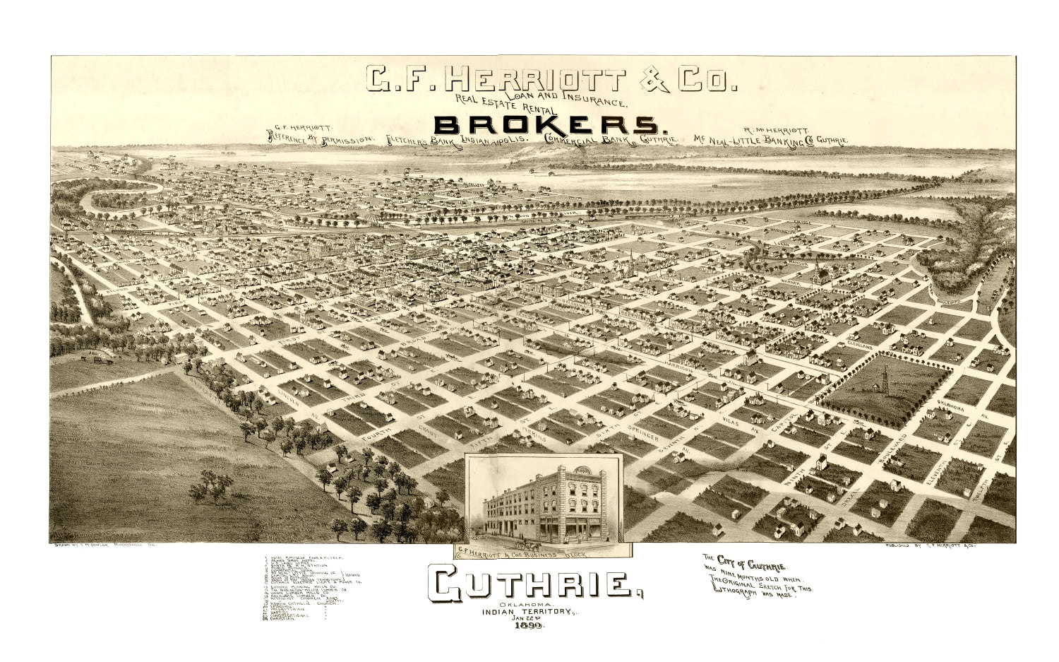 Vintage Map of Guthrie, Oklahoma 1890