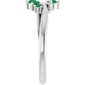 Sterling Silver Natural Emerald Graduated Bypass Ring – image 4