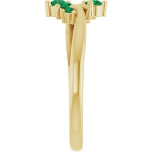 14K Yellow Gold Natural Emerald Graduated Bypass Ring – image 4