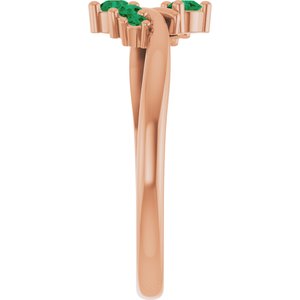 14K Rose Gold Natural Emerald Graduated Bypass Ring – image 4