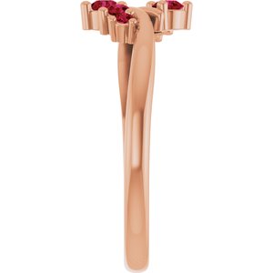 14K Rose Gold Natural Ruby Graduated Bypass Ring – image 4