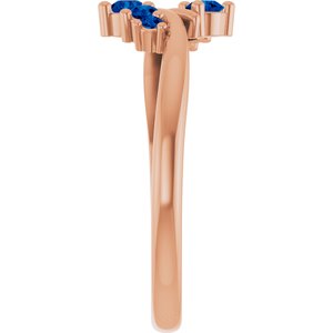 14K Rose Gold Lab-Grown Blue Sapphire Graduated Bypass Ring – image 4