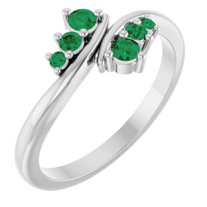 Sterling Silver Natural Emerald Graduated Bypass Ring