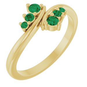 14K Yellow Gold Lab-Grown Emerald Graduated Bypass Ring