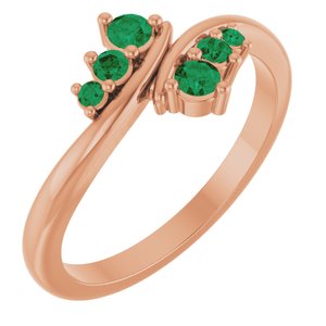 14K Rose Gold Natural Emerald Graduated Bypass Ring