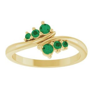 14K Yellow Gold Natural Emerald Graduated Bypass Ring – image 3