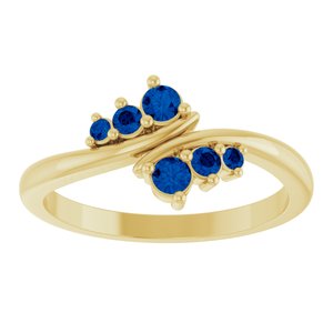 14K Yellow Gold Lab-Grown Blue Sapphire Graduated Bypass Ring – image 3