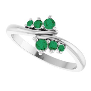 14K White Gold Lab-Grown Emerald Graduated Bypass Ring – image 5