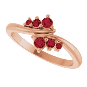 14K Rose Gold Natural Ruby Graduated Bypass Ring – image 5