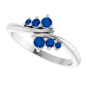 14K White Gold Natural Blue Sapphire Graduated Bypass Ring – image 5