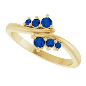 14K Yellow Gold Lab-Grown Blue Sapphire Graduated Bypass Ring – image 5