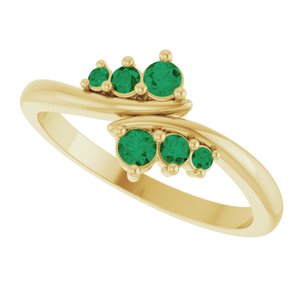 14K Yellow Gold Natural Emerald Graduated Bypass Ring – image 5