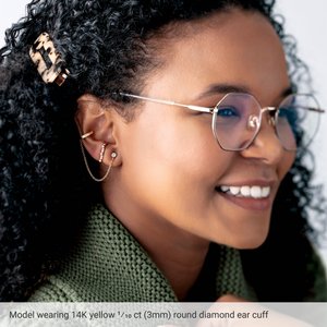 14K Yellow Gold 1/10 CT Natural Diamond Stud with Ear Cuff – image 3