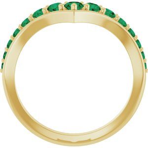 14K Yellow Gold Lab-Grown Emerald V Ring – image 2