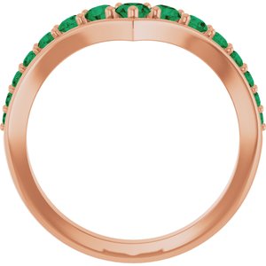 14K Rose Gold Natural Emerald V Ring – image 2