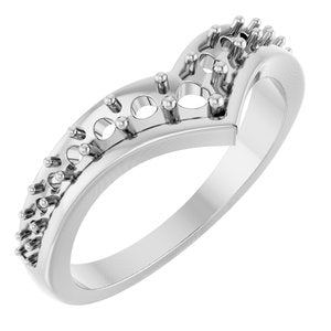 14K White Gold 3 mm Round Graduated V Ring Mounting – image 2