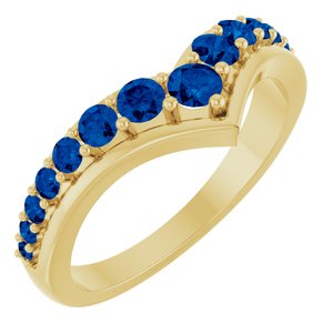 14K Yellow Gold Lab-Grown Blue Sapphire V Ring