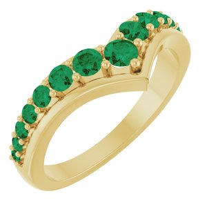 14K Yellow Gold Natural Emerald V Ring