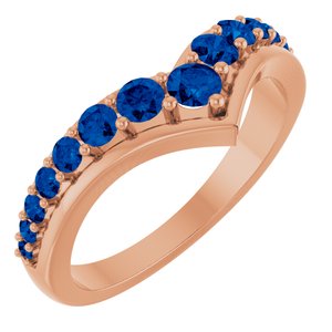 14K Rose Gold Natural Blue Sapphire V Ring