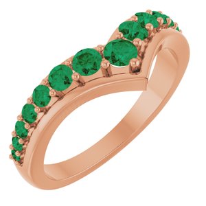 14K Rose Gold Lab-Grown Emerald V Ring