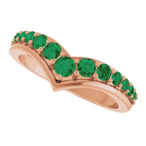 14K Rose Gold Natural Emerald V Ring – image 5
