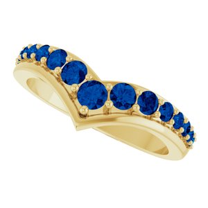 14K Yellow Gold Lab-Grown Blue Sapphire V Ring – image 5