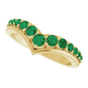 14K Yellow Gold Natural Emerald V Ring – image 5
