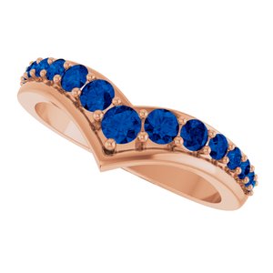 14K Rose Gold Natural Blue Sapphire V Ring – image 5