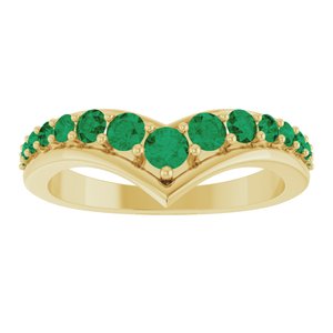 14K Yellow Gold Natural Emerald V Ring – image 3