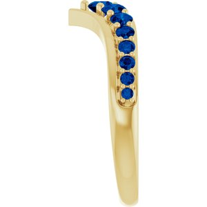 14K Yellow Gold Lab-Grown Blue Sapphire V Ring – image 4