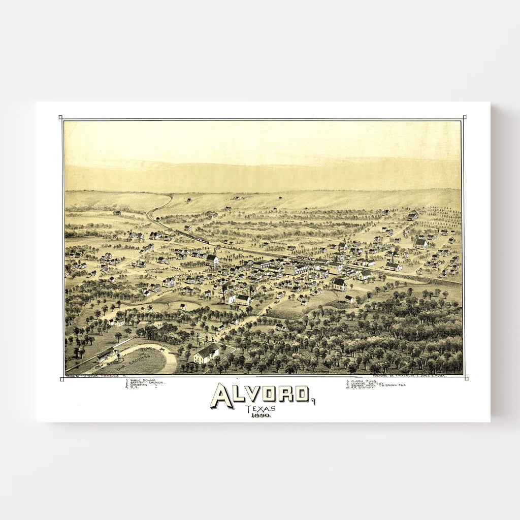Vintage Map of Alvord, Texas 1890