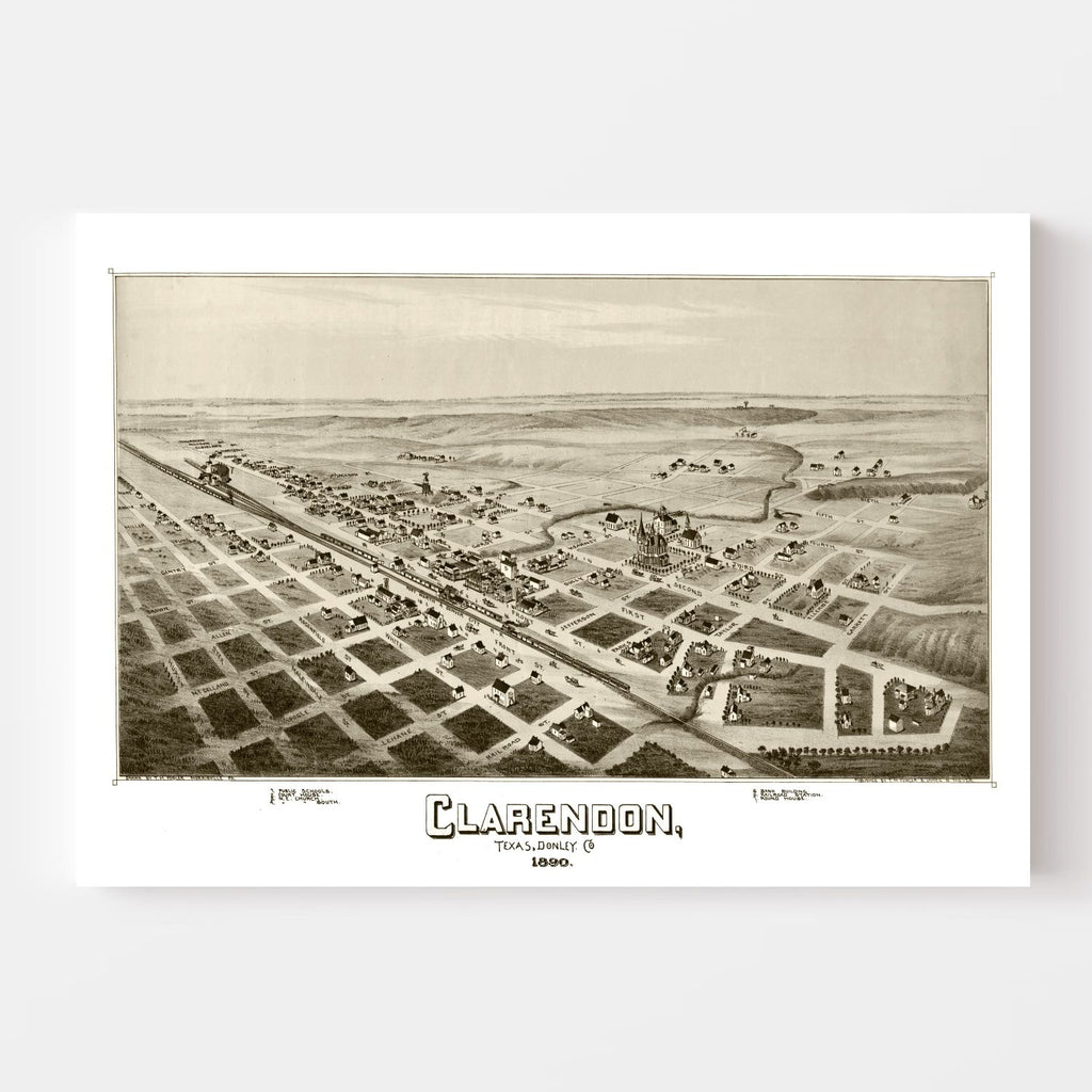 Vintage Map of Clarendon, Texas 1890