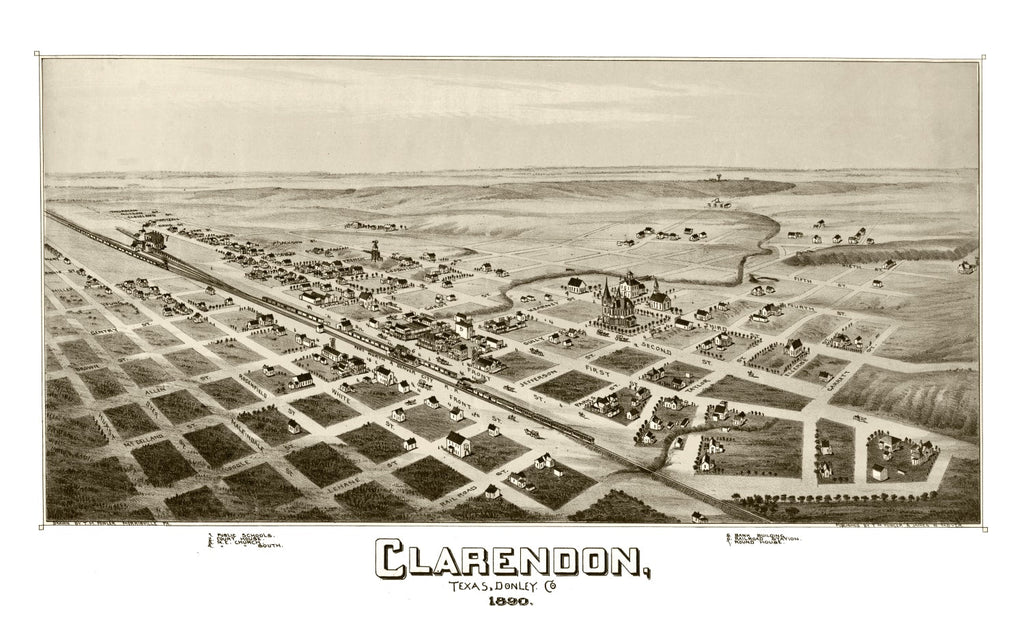 Vintage Map of Clarendon, Texas 1890