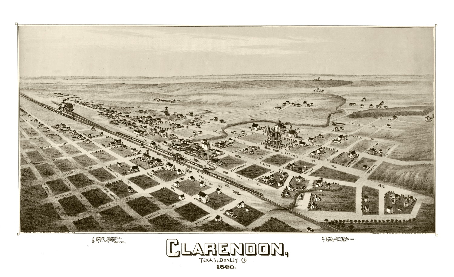 Vintage Map of Clarendon, Texas 1890