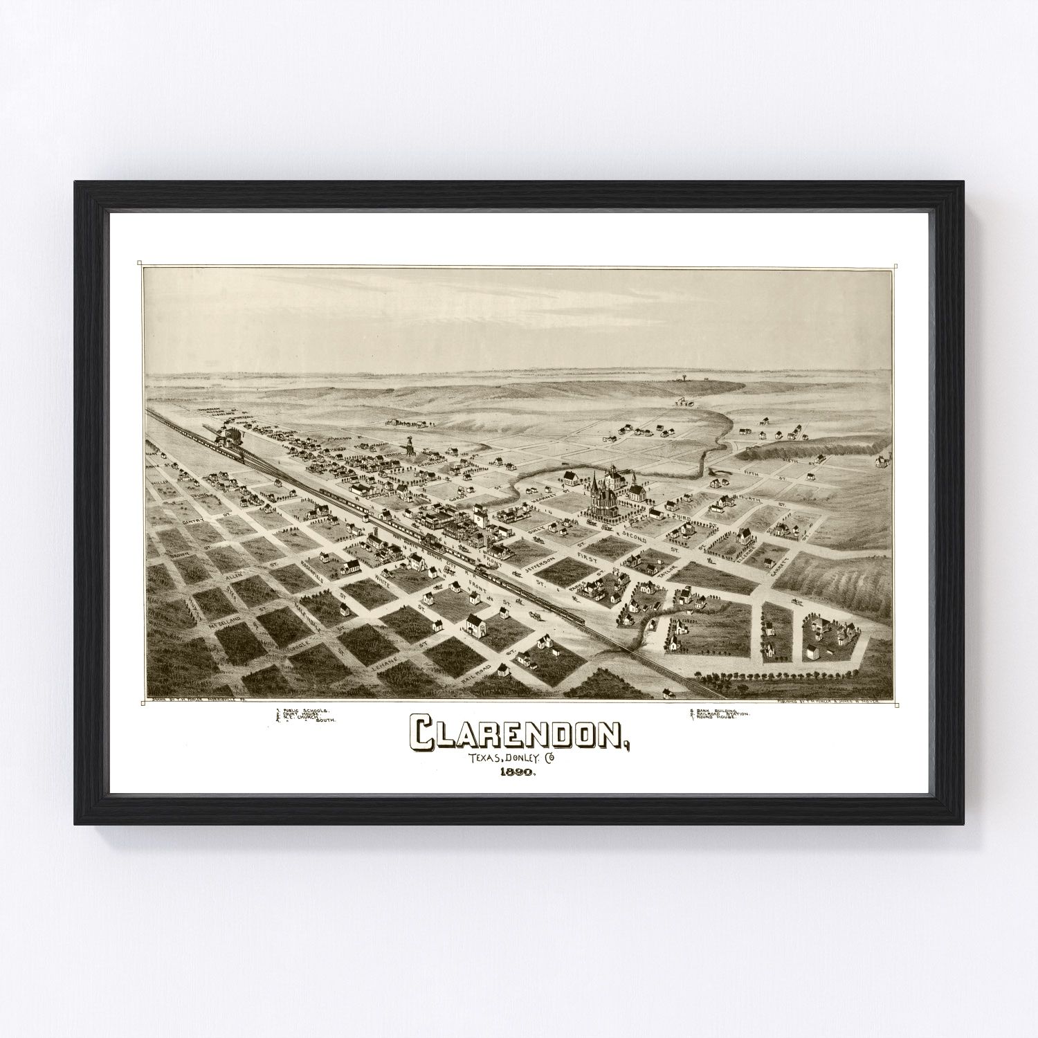 Vintage Map of Clarendon, Texas 1890