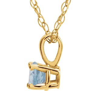 14K Yellow Gold 3 mm Imitation Aquamarine Youth Solitaire 14" Necklace