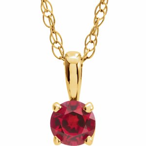 14K Yellow Gold 3 mm Lab-Grown Ruby Youth Solitaire 14" Necklace